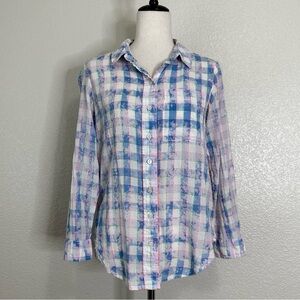 Anthropologie Pilcro Cate Blue Tie Dye Button Down Women's Shirt, Size SP